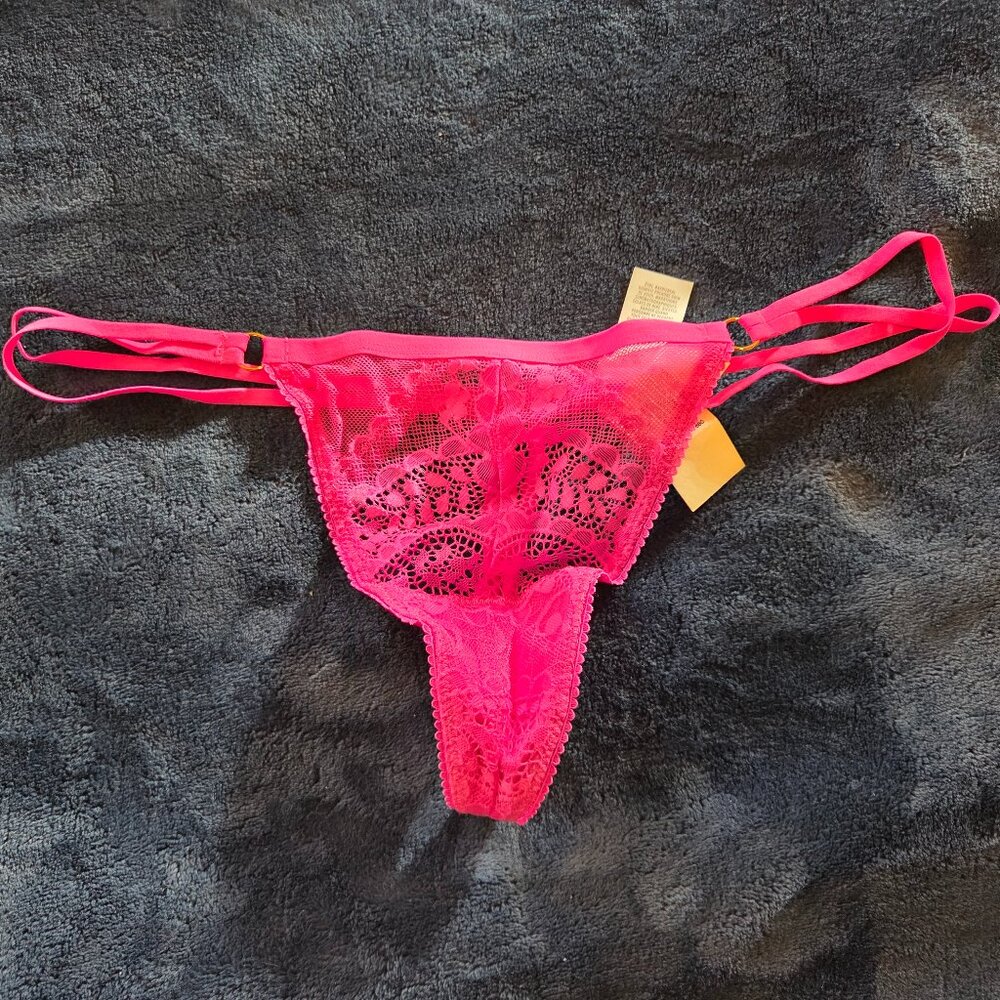 Aerie hot pink lace/mesh double strap G-string panties size L